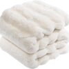 Touchat Luxury Faux Rabbit Fur Throw Blanket - Ultra Soft, Reversible Plush Fuzzy Bed Blanket for Couch, Sofa, & Bedding Decor - Cream White