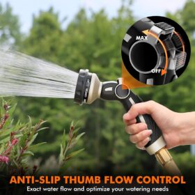 RESTMO Heavy Duty Metal Hose Nozzle – 9-Pattern High Pressure Garden Sprayer with Thumb Control & Ergonomic Grip
