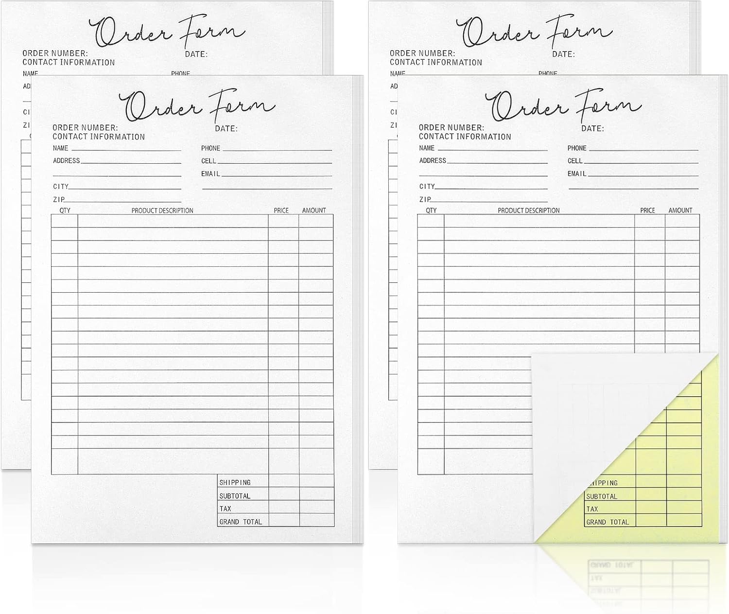 Spakon 4-Pack Carbonless Order Forms Books – 5.5 x 8.5 Inch Duplicate Receipt Pads for Small Businesses, Bakeries, & Contractors (25 Sets per Book)