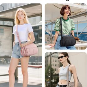 BAGSMART Quilted Anti-Theft Crossbody Bag for Women – RFID Blocking Travel Purse with Water Bottle Pocket, Lightweight Water Resistant Shoulder Handbag (Black, Medium)