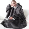Touchat Wearable Blanket Hoodie for Adults – Oversized Sherpa Fleece Sweatshirt with Giant Pocket, Cozy Grey