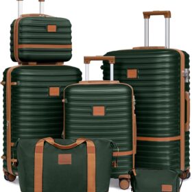 Joyway 3-Piece Hardside Luggage Set with Spinner Wheels, TSA Lock & Travel Bags – Expandable Lightweight Suitcase Bundle (Green Brown)