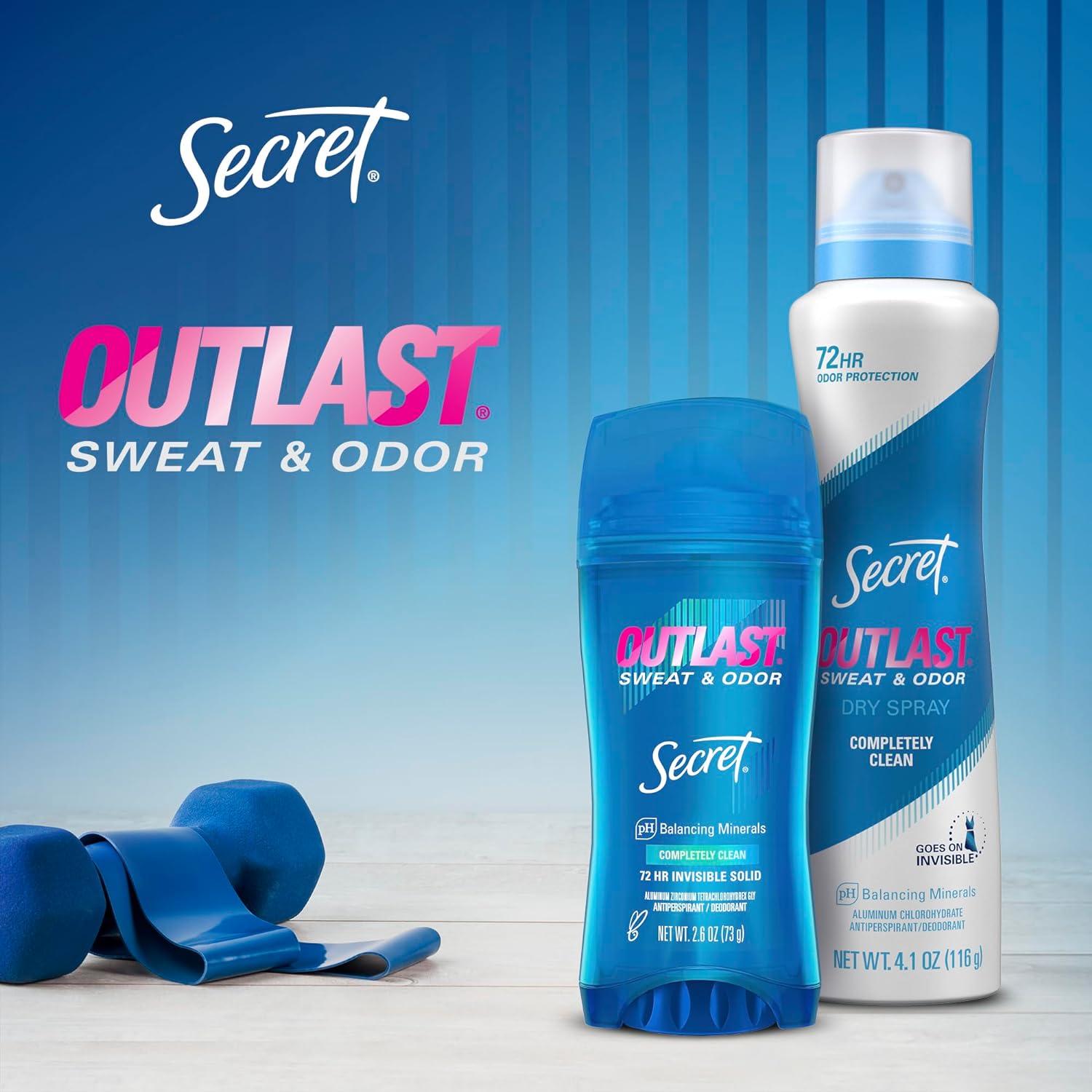 Secret Outlast Antiperspirant & Deodorant for Women - 72hr Sweat & Odor Protection, pH Balancing Minerals, Completely Clean Scent, Invisible Solid (Travel Size 0.5 oz)