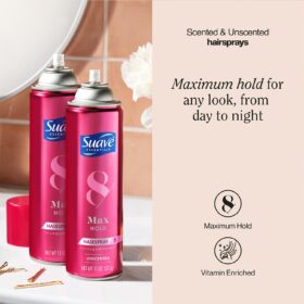 Suave Max Hold Hairspray Variety Pack (2 ct) – 11 Oz Aerosol Cans with Vitamin B5 & E – Provides Flexible Hold & Shine - Includes 1 Scented & 1 Unscented Formula