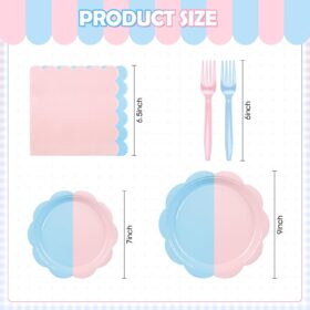 96-Piece Baby Gender Reveal Party Supplies Set – Pink & Blue Scalloped Plates, Napkins & Forks for 24 Guests