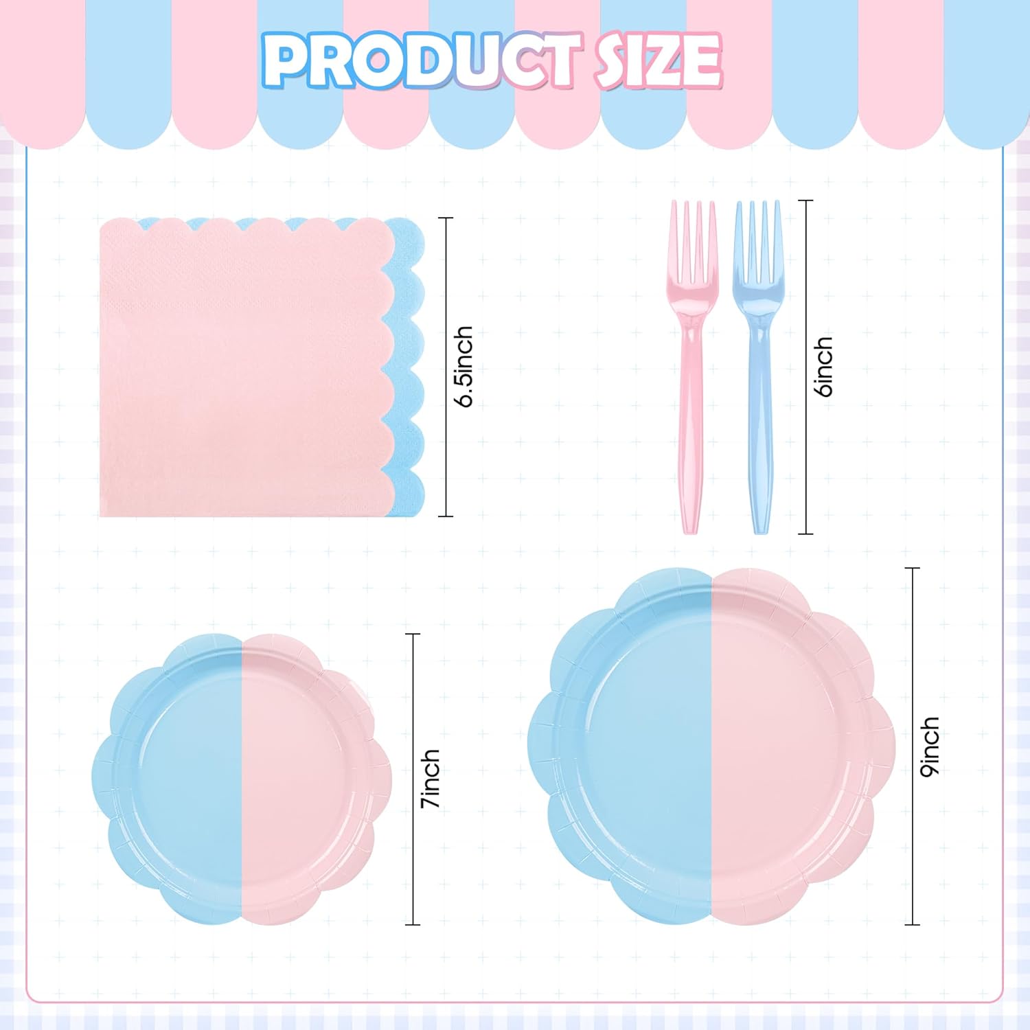 96-Piece Baby Gender Reveal Party Supplies Set – Pink & Blue Scalloped Plates, Napkins & Forks for 24 Guests