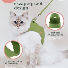 romp Cat Harness and Leash Set for Kittens & Cats - Escape Proof, Adjustable, & Choke-Free Matcha Green Vest with Collar & Lead for Safe Outdoor Adventures