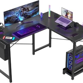 Sweetcrispy L-Shaped Gaming Desk – 50-Inch Corner Computer Workstation with CPU Stand & Side Storage Bag for Home Office, Black