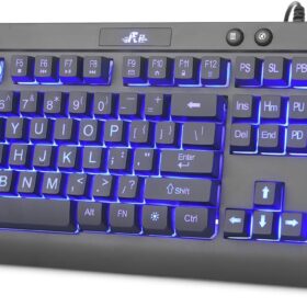 Rii RK900Pro Backlit Large Print Keyboard – Ergonomic Wired USB Keyboard with High-Visibility Characters, Adjustable Blue LED, Full-Size 113-Key Layout for Windows, Mac, and Linux