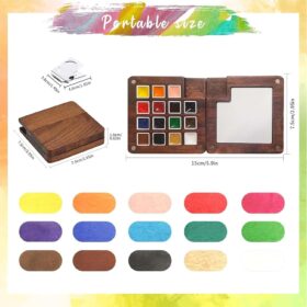 Walnut Wood Mini Watercolor Palette Travel Set – Portable 15-Color Pocket Paint Kit with Brush Pen & Magnet Clip for Artists & Students
