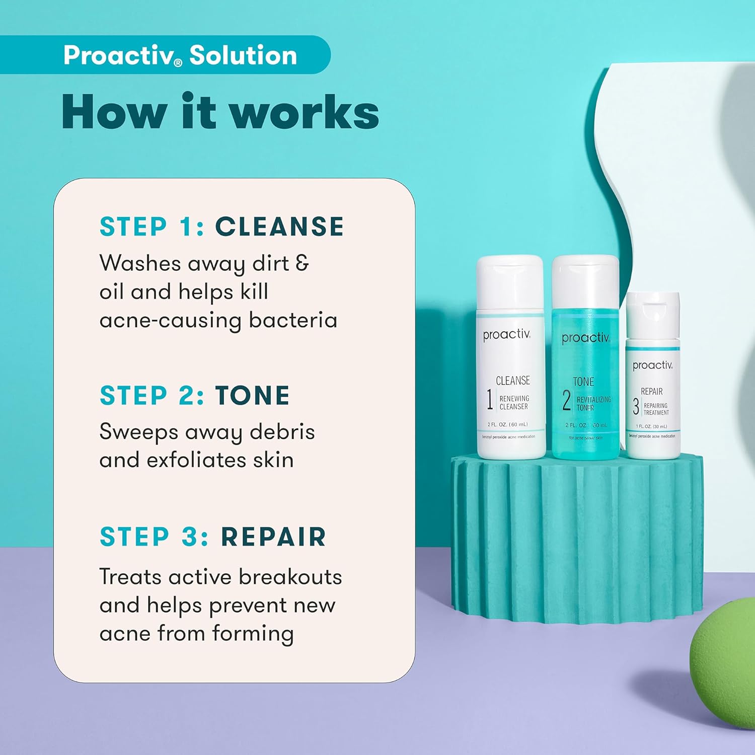 Proactiv Solution 3-Step Acne Treatment Kit - 30 Day Complete Skincare System with Benzoyl Peroxide Renewing Cleanser, Revitalizing Toner & Repairing Spot Treatment