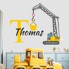 Personalized Construction Crane Wall Decal - Custom Name & Initial Nursery Sticker - Removable Vinyl Decor for Boys Room, Trucks & Tools Theme - Made in USA (Multiple Sizes)