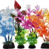 PietyPet 6-Piece Aquarium Plant Set - Colorful Artificial Fish Tank Decorations with Resin Coral Base for Small Tanks
