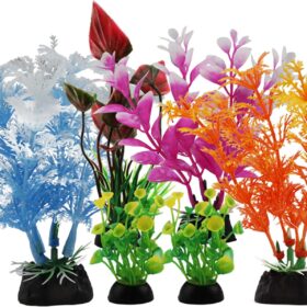 PietyPet 6-Piece Aquarium Plant Set - Colorful Artificial Fish Tank Decorations with Resin Coral Base for Small Tanks