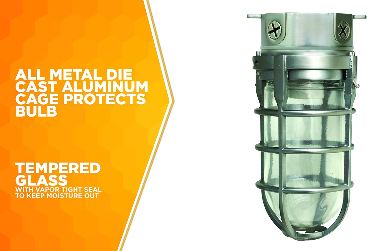 Designers Edge L1706 Vandal Resistant Security Light - Heavy Duty Industrial Cage Ceiling Mount with Tempered Glass Lens, Silver, 150W