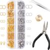 1200-Piece Jewelry Repair Kit – Gold & Silver Jump Rings, Lobster Clasps, Pliers & Organizer Case for DIY Necklace Bracelet Making