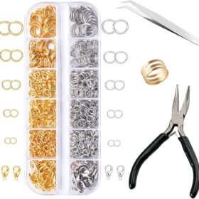 1200-Piece Jewelry Repair Kit – Gold & Silver Jump Rings, Lobster Clasps, Pliers & Organizer Case for DIY Necklace Bracelet Making