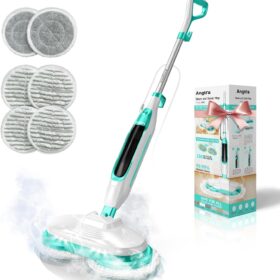 Angtra FS07 Steam and Spin Mop - All-in-One Hard Floor Cleaner with Rotating Pads, LED Headlights, and 450ml Tank, Includes 6 Washable Pads