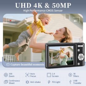 Kids Digital Camera 4K Ultra HD - 50MP Compact Point and Shoot with 32GB SD Card, 16X Zoom, Anti-Shake & Fun Filters - Ideal Starter Camera for Children, Teens & Students (Portable & Rechargeable)
