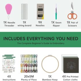CYANFOUR Premium Embroidery Kit for Beginners & Adults – 4 Progressive Patterns, 38 Stitches, Complete Sewing Kit with Hoop, Threads, Needles & Video Tutorials – DIY Craft Gift for Women
