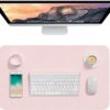 Hsurbtra Pink PU Leather Desk Mat – 23.6" x 13.8" Waterproof Office Keyboard Pad, Non-Slip Laptop Desk Blotter & Mouse Protector