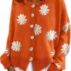 Women's Daisy Cropped Cardigan - Ribbed Knit Button Down Floral Jacquard Sweater