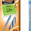 BIC Round Stic Xtra Life Ballpoint Pens, Medium Point (1.0mm), Blue Ink, 12-Count Pack - Reliable, Long-Lasting Office & School Writing Supplies