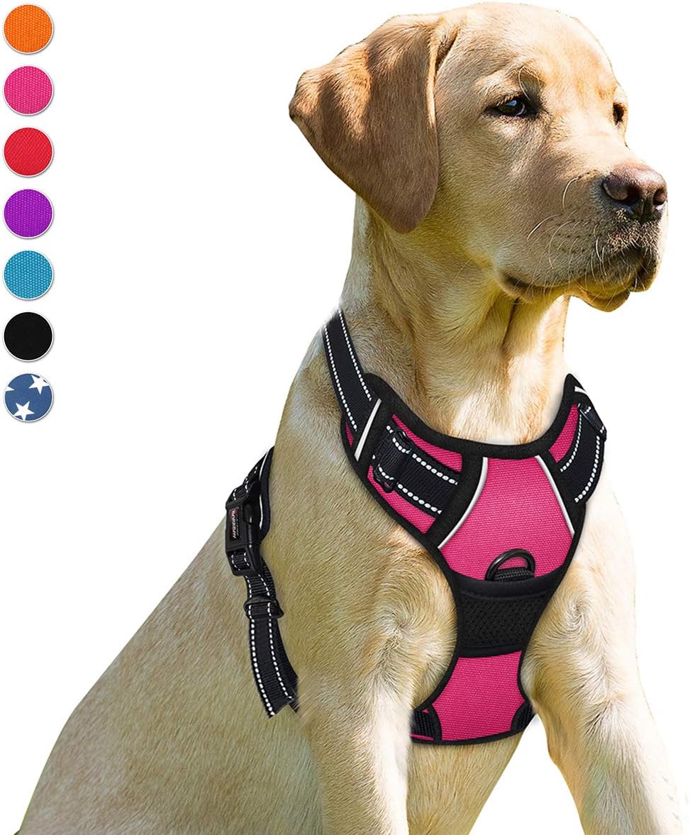 BARKBAY No-Pull Dog Harness with Front Clip & Handle – Heavy Duty Reflective Adjustable Vest for Large Dogs (Pink, Large)