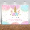 Mocsicka Unicorn Backdrop for Girls Birthday Party Decorations - 5x3ft Pastel Rainbow Photography Banner with Glitter Stars & Dots