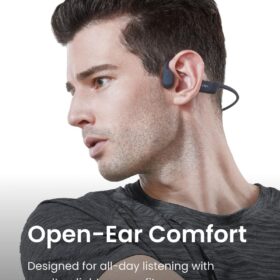 SHOKZ OpenRun Open-Ear Bone Conduction Headphones - IP67 Waterproof Bluetooth Wireless Sport Headset with 8-Hour Battery, Built-in Mic & Quick Charge - Black