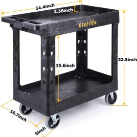 ELAFROS 550 lb Capacity Heavy-Duty Utility Cart with Deep Tub Shelves - 2-Tier Rolling Service Cart on 5" Swivel Casters for Garage, Warehouse, and Janitorial Use