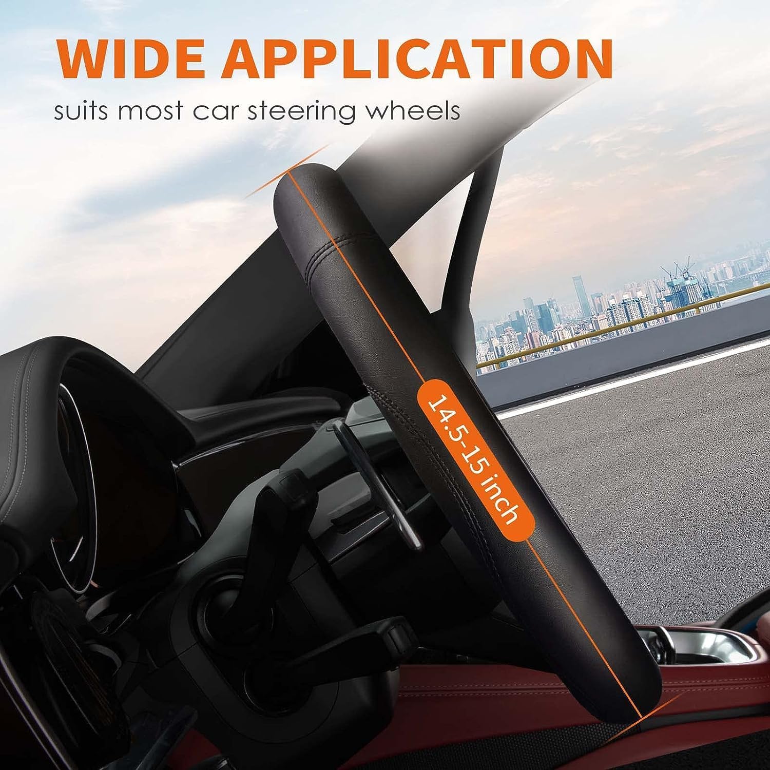 HOTOR Premium Leather Steering Wheel Cover – Universal Anti-Slip Grip for 14.5-15 Inch Wheels – Ultimate Interior Protection & Comfort