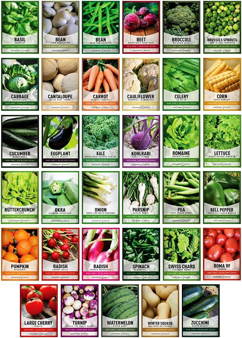 Survival Vegetable Seed Vault: Over 16,000+ Non-GMO Heirloom Seeds for 35 Varieties | Emergency Bugout & Home Gardening Kit with Plant Markers