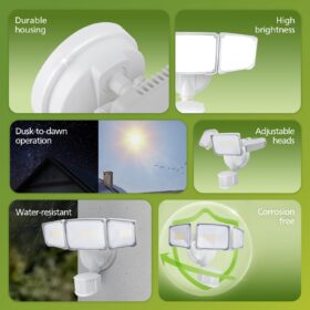 Philips Ultra-Bright LED Security Flood Light - 72W, 7400 Lumens, 3-Head Motion Sensor Outdoor Light with Dusk-to-Dawn, Waterproof Aluminum Garage and Yard Light, 5000K Daylight