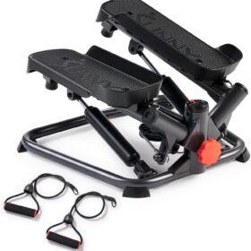 Sunny Health & Fitness Mini Stepper with Resistance Bands – Compact Stair Stepper Machine for Home Cardio, Leg & Glute Workout