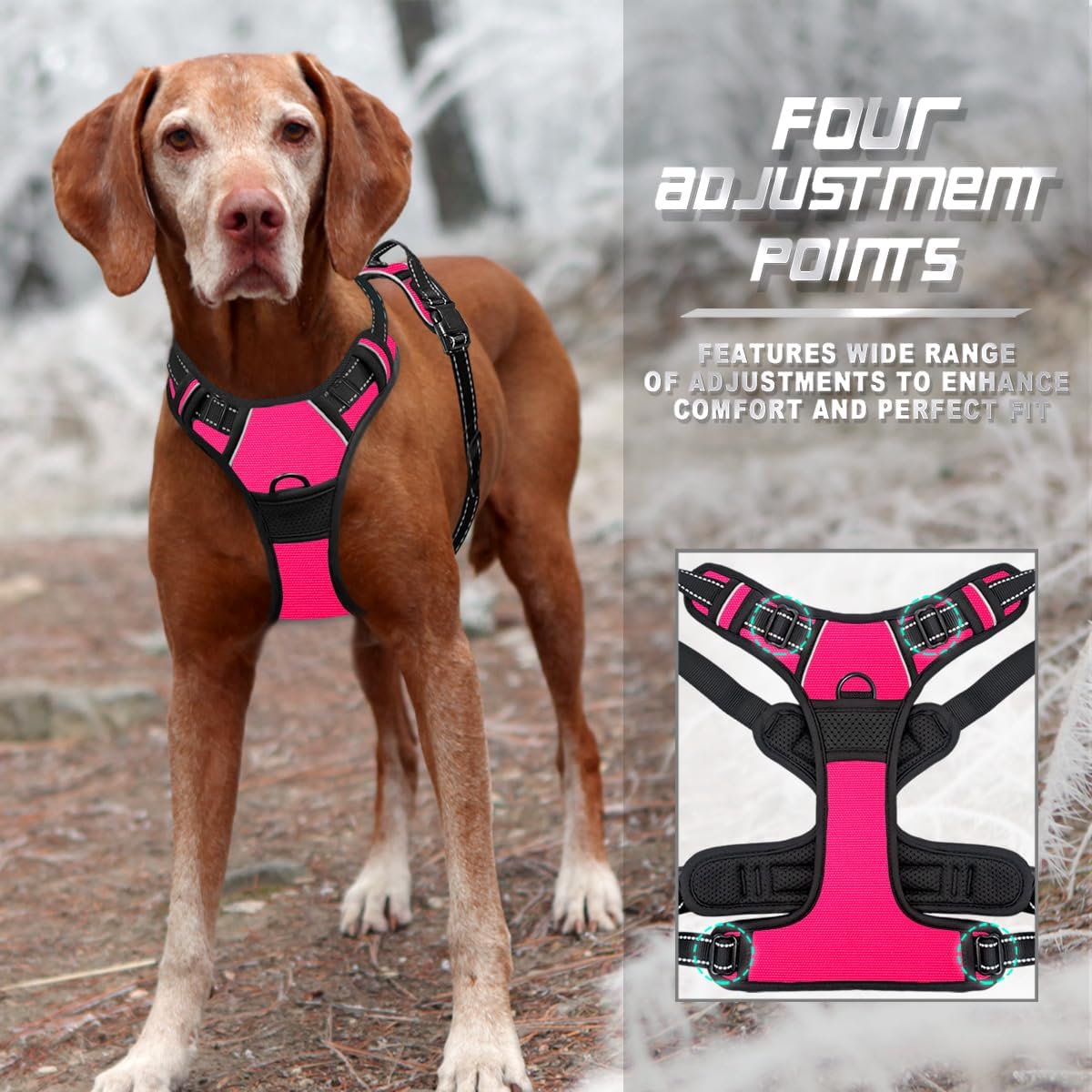BARKBAY No-Pull Dog Harness with Front Clip & Handle – Heavy Duty Reflective Adjustable Vest for Large Dogs (Pink, Large)