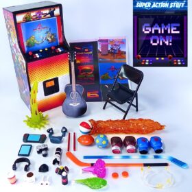 Super Action Stuff GAME ON Arcade: 1/12 Scale Action Figure Accessory Set with LED Machine (Cats with Knives Edition)