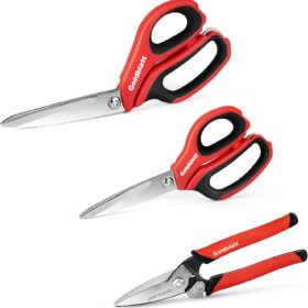Goldblatt 3-Piece Heavy Duty Scissors Set – Industrial Drop Forged Shop Shears with Serrated Blades for Cardboard, Leather, Wire, and Fabric