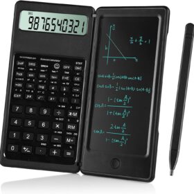 Scientific Calculator with Notepad – 10-Digit LCD Display, Eco-Friendly Reusable Writing Tablet, Portable Math Calculator for Students, Middle, High School & College (Black)