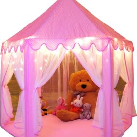 Monobeach Princess Tent with Star Lights – Large Hexagonal Castle Playhouse for Girls, Indoor & Outdoor Kids Play Tent