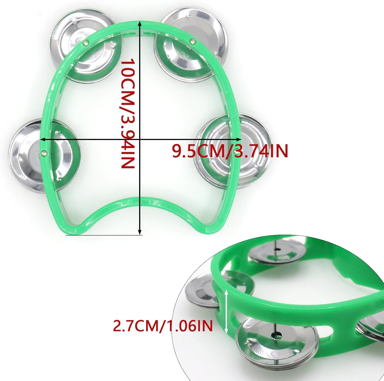 4-Pack Plastic Handheld Tambourines – Colorful Mini Rhythm Instruments with Jingle Bells for Music Education, Kadosh, Church, and Classroom Band Activities