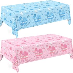 Gatherfun Gender Reveal Party Supplies - 2-Pack Pink & Blue Disposable Tablecloths - 54x108 Inch Plastic Decorations for Baby Shower & Boy or Girl Announcement