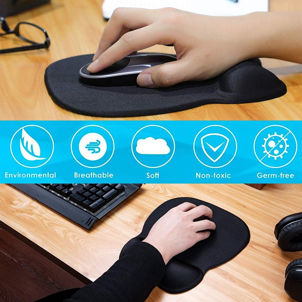 MROCO Ergonomic Gel Wrist Rest Mouse Pad - Non-Slip, Smooth Lycra Surface for Pain Relief & Office Comfort (Black, 9.4 x 8.1 inch)