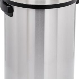 Amazon Basics Round Stainless Steel Trash Can with Swing Lid - 65 Liter / 17.2 Gallon, Silver & Black