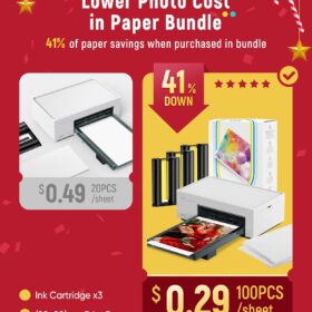 Liene M100 4x6" Portable Wi-Fi Photo Printer with 100 Sheets & 3 Cartridges | Thermal Dye Sublimation for iPhone & Android