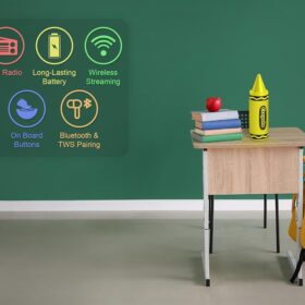 Crayola Crayon Bluetooth Speaker - 20W Portable Wireless Sound with TWS Pairing, FM Radio, and Long-Lasting Battery - Official Kids & Travel Audio (Colors May Vary)