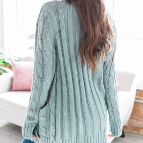 Goranbon Women's Cable Knit Cardigan - Soft Open Front Chunky Knit Sweater Coat with Long Sleeves & Button Down