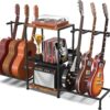 Multi-Instrument Guitar Stand with 3-Tier Storage Shelf – Holds 6 Guitars, Basses, Ukuleles & Banjos – Padded Display Rack for Studio & Home