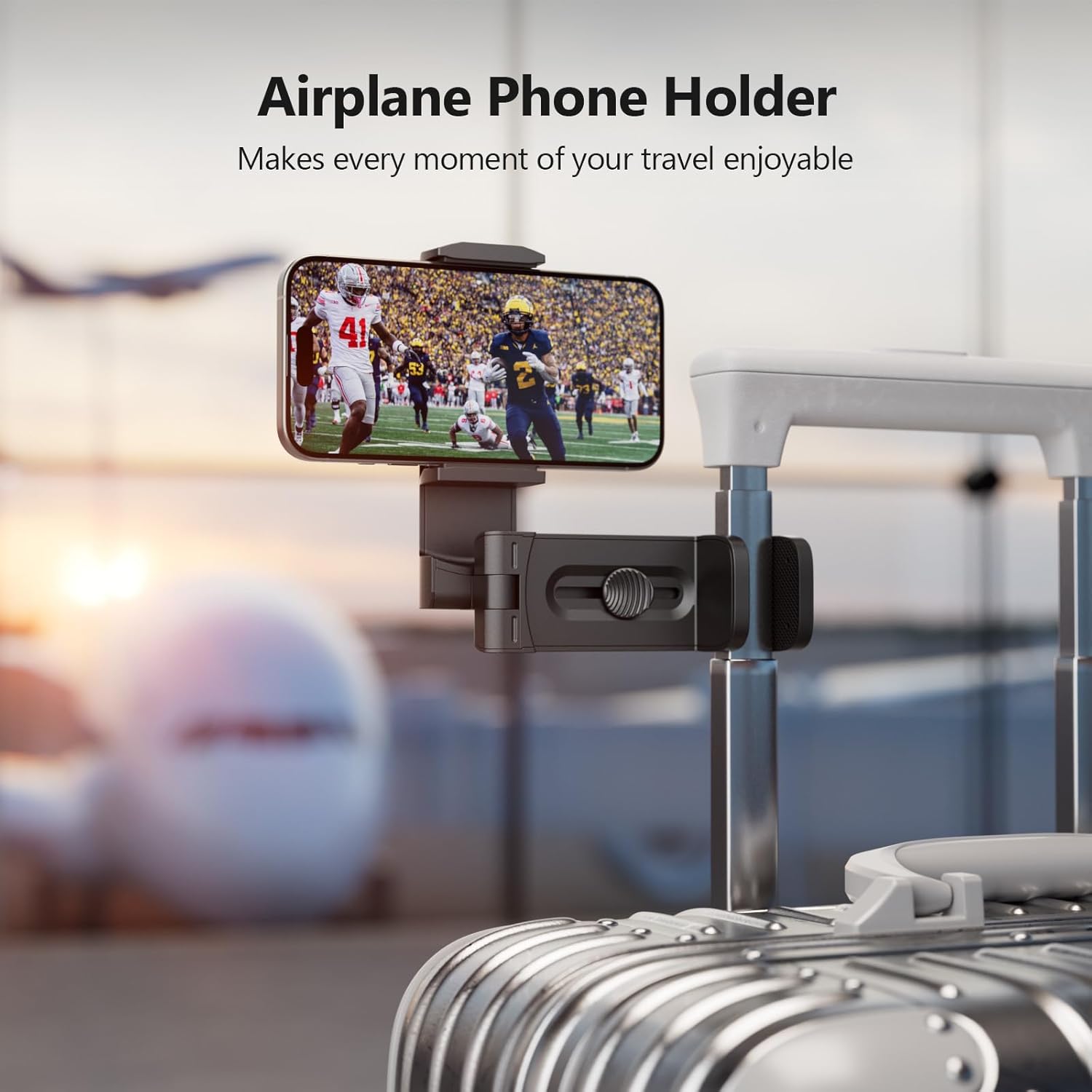 MiiKARE Airplane Travel Phone Mount – Universal Hands-Free Holder for Flight Tray Tables, Desks & Luggage – 360° Rotation & Portable Design