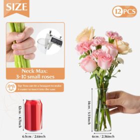 Clear Glass Bud Vases Set of 12 – 5.1" Modern Slim Waist Mini Vases for Wedding Centerpieces, Floral Arrangements, and Home Table Décor